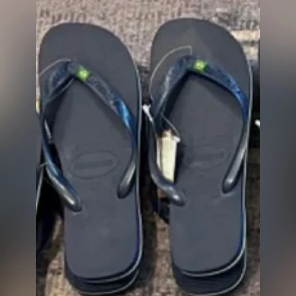 Havaianas Navy Blue Flip-Flops with Green Brazil Flag Detail